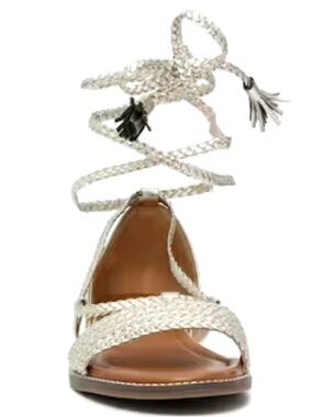 Woven Metallic Lace-Up Flat Sandal